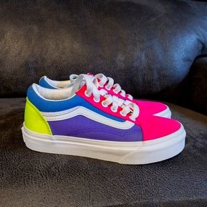 Girls VANS Old Skool Neon Color-Block Elastic Lace Skate Shoes - Size 13